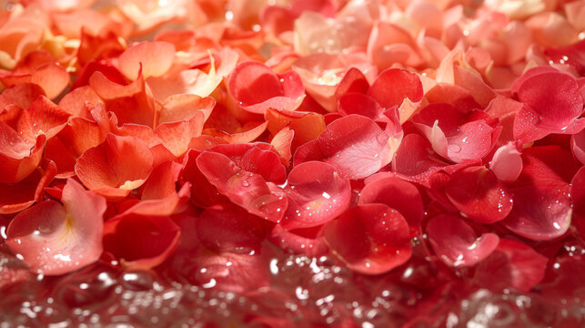 Tub filled with rose petals and water
