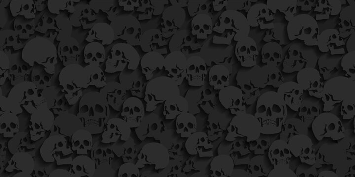 Skulls seamless pattern in black. Vector background for your design.