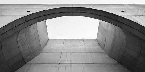 Fototapeta premium black and white building exterior Architecture with curved structure, suitable for illustrating architectural history, or adding a vintage touch.