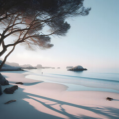 Serenity at Shore: A Calm Beach at Sunrise