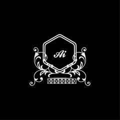 AI Letter, letter AI logo manual elegant minimalist signature logotype. AI luxury crown monogram with the hexagon. Elegant emblem and graceful calligraphy.