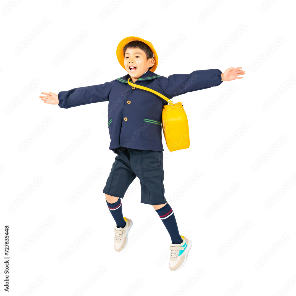 Aufkleber ジャンプする幼稚園児・保育園児の男の子　手作業で精密に切り抜いた背景透過全身写真png