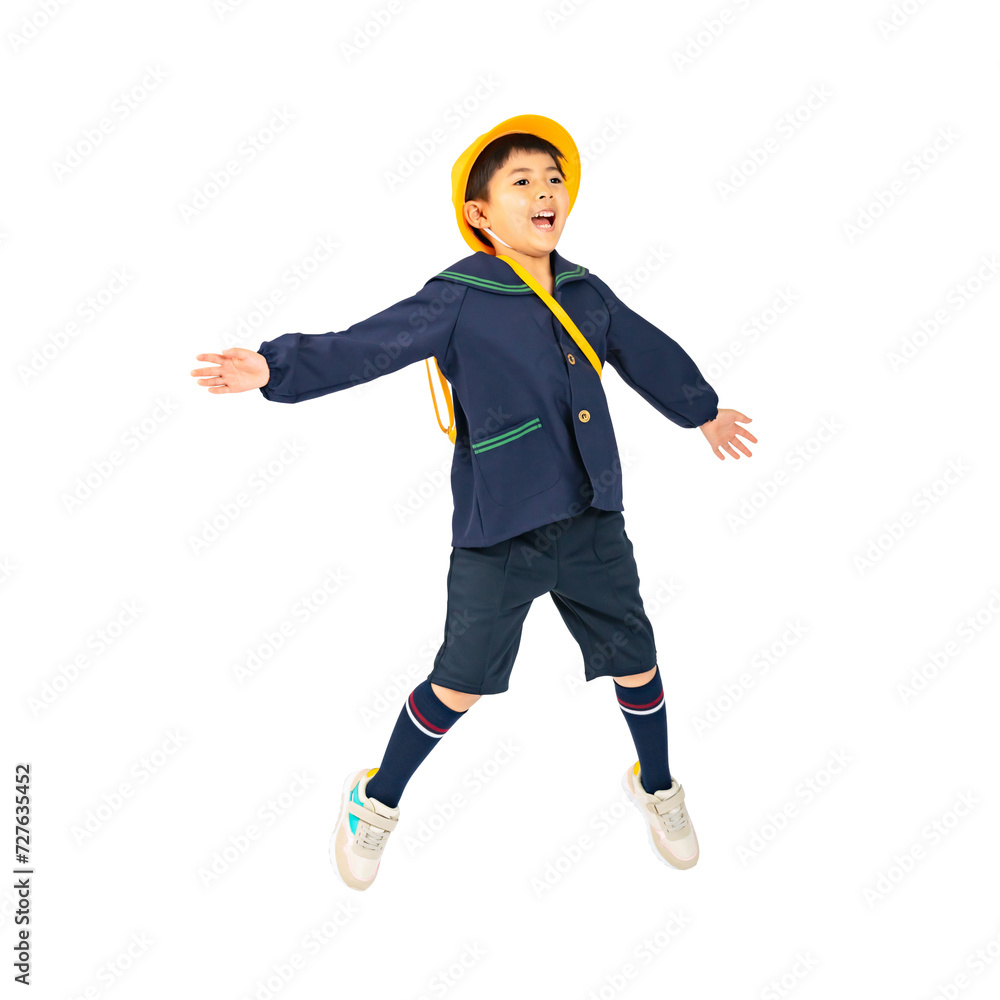 Aufkleber ジャンプする幼稚園児・保育園児の男の子　手作業で精密に切り抜いた背景透過全身写真png