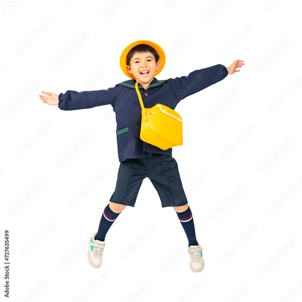 Aufkleber ジャンプする幼稚園児・保育園児の男の子　手作業で精密に切り抜いた背景透過全身写真png