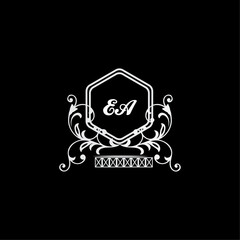 EA Letter, letter EA logo manual elegant minimalist signature logotype. EA luxury crown monogram with the hexagon. Elegant emblem and graceful calligraphy.