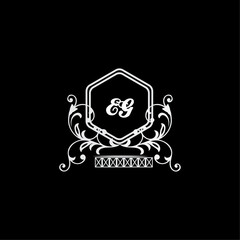 EG Letter, letter EG logo manual elegant minimalist signature logotype. EG luxury crown monogram with the hexagon. Elegant emblem and graceful calligraphy.