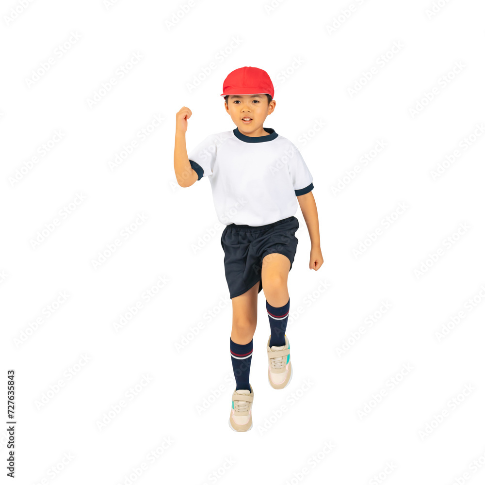 Aufkleber ジャンプする体操服を着た男の子　手作業で精密に切り抜いた背景透過全身写真png
