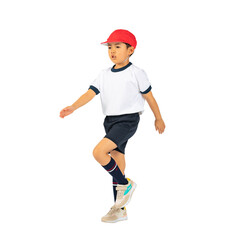 行進する体操服を着た男の子　手作業で精密に切り抜いた背景透過全身写真PNG