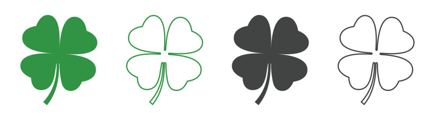 Green shamrock, cloverleaf, luck, clover symbols. Good luck with the leaf clover flat icon set isolated on a transparent background.
