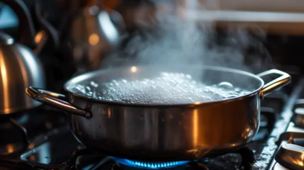 Foto op Plexiglas boiling water pot on stove with steam © mr_marcom