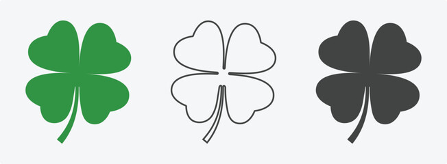 Green shamrock, cloverleaf, luck, clover symbols. Good luck with the leaf clover flat icon set isolated on a transparent background.
