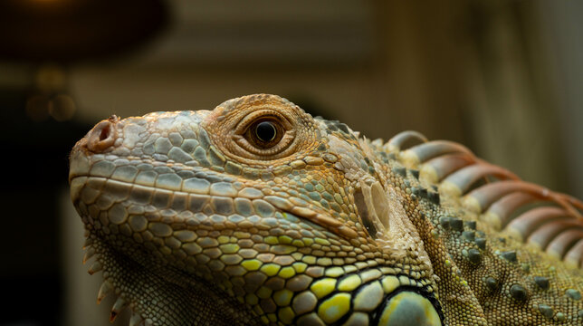 portrait of a green iguana close up
