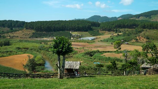 Agriculture Fields Valley in Rural Vietnamese Country of Dalat, Vietnam, View From Mongo Land
