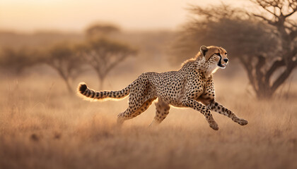 cheetah running through the hot savannah