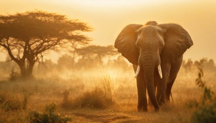 Obraz premium elephant walking in the hot savannah