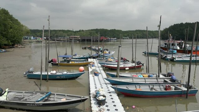 Small Boat Fishing Boat Pier in the Mangrove Forest, Pasar Pendekar Laut, Malaysia