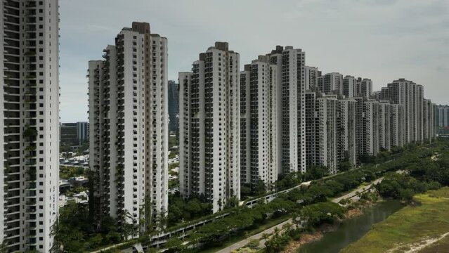 Monotone Grey Apartment Blocks in the Suburb Ghetto Ghost Town, Huge Chinese Funded Massive Condominium Housing Project in Forest City Johor Malaysia