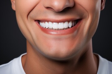 Dazzling smile. young man with brilliantly whitened teeth against a grey background