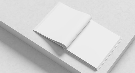 Square hardcover book mock up. Hardcover book mock up isolated on white background. 3D illustration