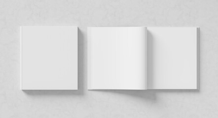 Square hardcover book mock up. Hardcover book mock up isolated on white background. 3D illustration