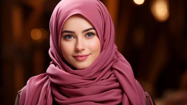 Young female wearing hijab beauty face magenta color style