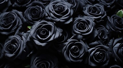 Fototapeta premium Black Rose Bouquet: Passionate Flower Garden Closeup for Greeting Cards and Gifts on Special Days