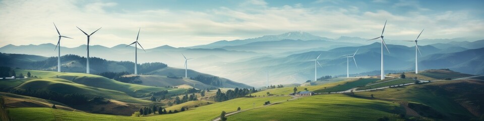 Fototapeta premium Turbines on the Mountain: A Landscape of Renewable Energy, with Windmills Powering the Green