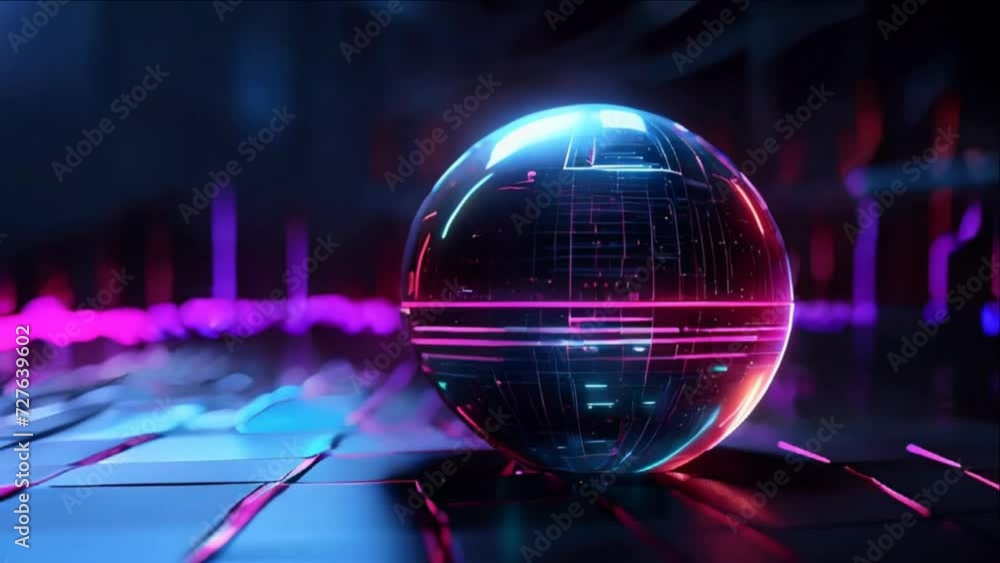 Aufkleber 4k video animation of the abstract concept of a sci-fi metallic sphere cyborg robot on a sci-fi back