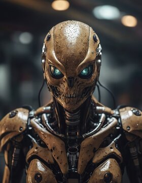A RAW photograph, of an evil robotic alien