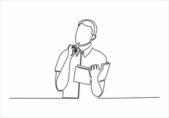 continuous line drawing of thinking man