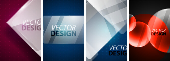 Set of transparent glass banner templates, posters. Vector illustration For Wallpaper, Banner, Background, Card, Book Illustration, landing page