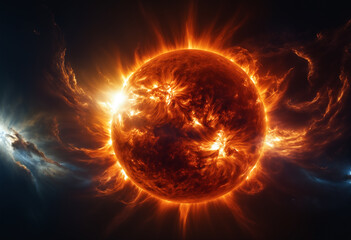 Solar magnetic storm. Sun star in space. Generative AI