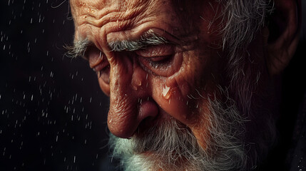 portrait of crying grandfather, crying old man, sad old man