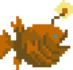 Fish cartoon icon in pixel style