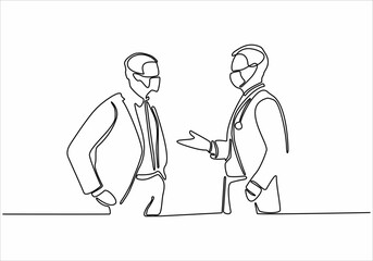 continuous line of two businessmen chatting