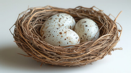 Naklejka na ściany i meble Speckled Wild Bird Eggs Cradled in Rustic Nest