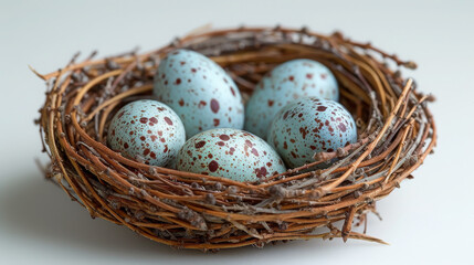 Naklejka na ściany i meble Blue Robin Eggs Secure in Nest, Nature's Cradle