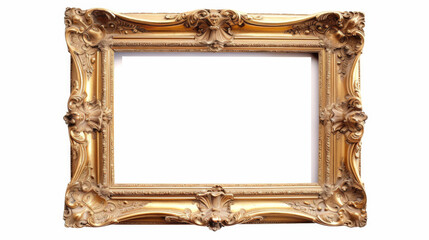 Vintage Gold picture frame on a white background. Classic antique golden picture frame 