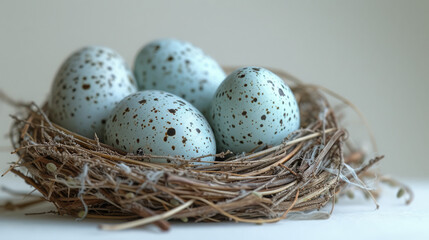 Naklejka na ściany i meble Bird Nest with Spotted Eggs, Symbol of New Life 