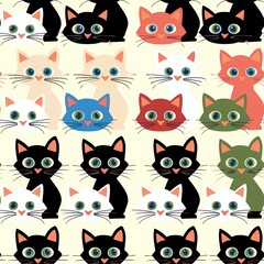 Fototapeta premium a seamless animal cartoon design pattern. cute kittens, and beautiful cat's eyes, flat style. generative AI