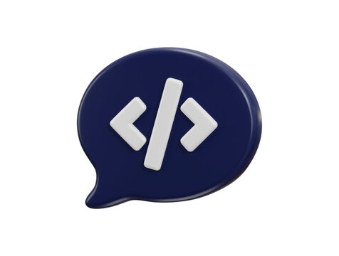 Software code 3d icon isolated on coding message bubble sign programming icon