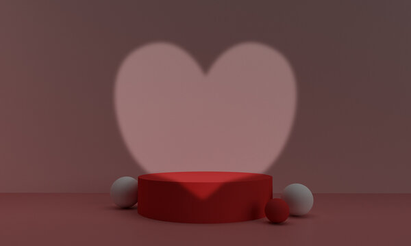 3D pink background with platform and heart shape hightlight.