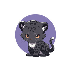 black leopard animal chibi cartoon style isolated plain background, vector illustration