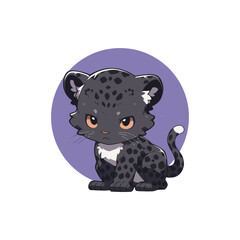 Obraz premium black leopard animal chibi cartoon style isolated plain background, vector illustration