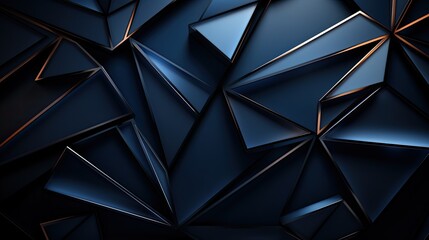 Abstract geometric dark blue 3d background illuminated with orange light.