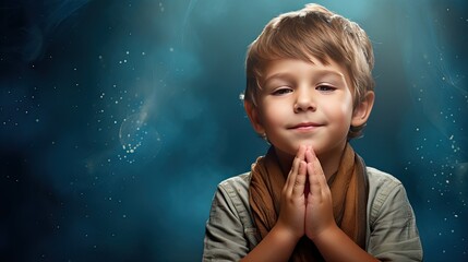 A boy serving hands and turning to God.