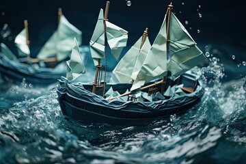 Ships with paper sails caught in a storm.
