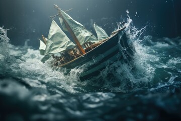 A sailboat wrecked at sea.