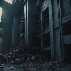 Damaged buildings, abstract building images, digital technology wallpaper creation, Generative Ai  illustration