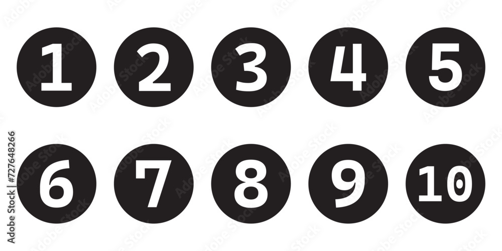 Poster simple round numbers symbol set. black isolated font in vector flat